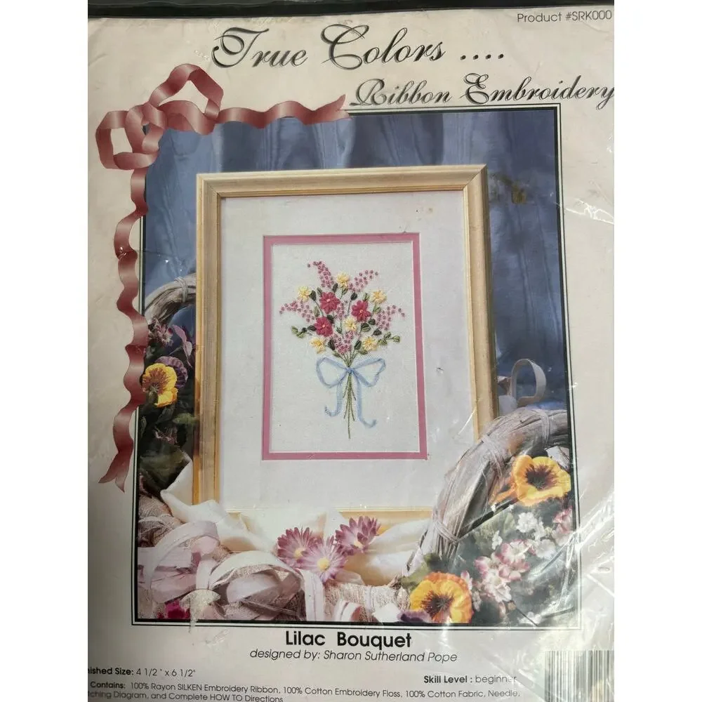 Vintage True Colors Ribbon Embroidery Lilac Bouquet Beginner Level Needlepoint
